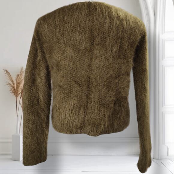 Helmut Lang Angora Wool Knit Sweater Olive Khaki Fuzzy Minimalist Size S - Picture 4 of 10